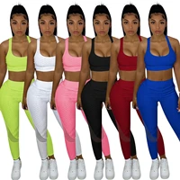 2021 tank top and stacked pants 2 piece set women casual sportswear sleeveless tracksuits fashion workout black matching sets