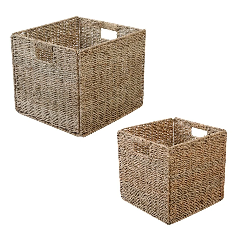 

Practical Woven Seagrass Farmhouse Kitchen Storage Organizer Basket Bin With Handles For Cabinets,Pantry,Bathroom,Laundry Room