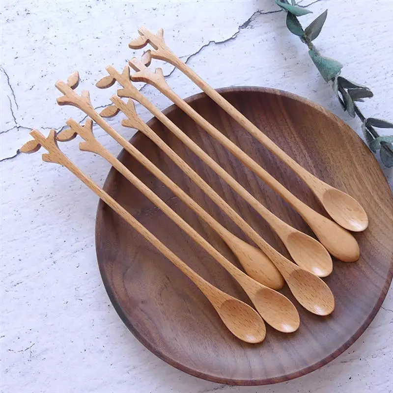 

2pcs Creative Tree Crotch Handle Stirring Spoons Coffee Spoon Mixing Milk Tea Wooden Spoon Wood Honey Stirrer Teaspoon