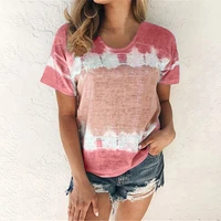 o neck contrast color short sleeve t shirt women casual vintage loose plus size tops beach holiday streetwear tee shirt