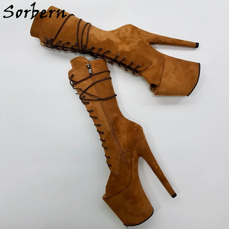 Женские ботинки до середины икры на шнуровке для танцев шесте обувь