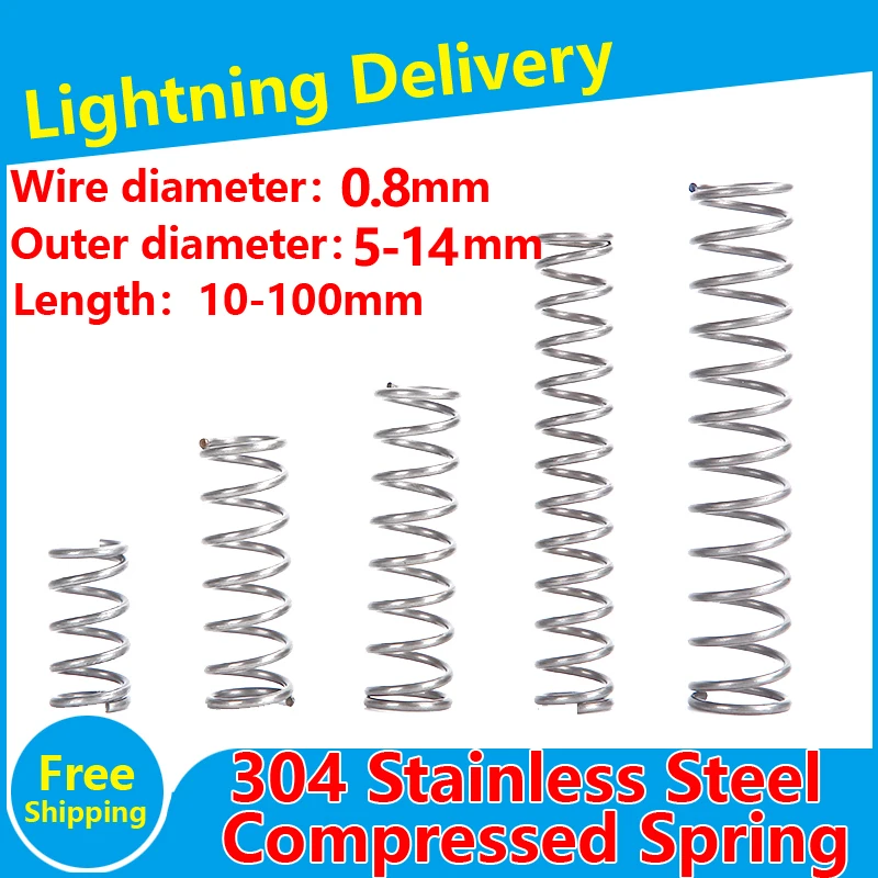 

304 SUS Compressed Spring Stainless Steel Y-type Compression Spring Wire Diameter 0.8mm Rotor Return Spring 10PCS