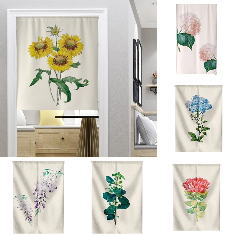 

Hand Painted Plant Cloth Curtain Bedroom Kitchen Decoration Household Door Curtain Partition Half Panel Curtain Blackout Curtain