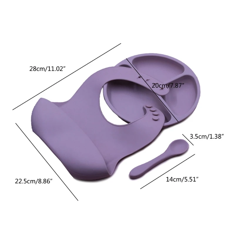 

3pcs Baby Feeding Set Food Grade Silicone Bib Spoon Bowl Suction Plate Tableware