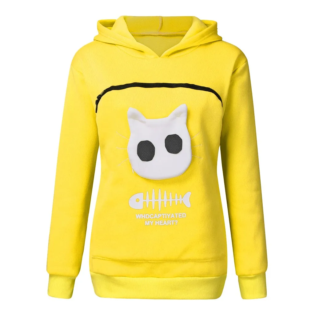 Women’s Sweatshirt Animal Pouch Hood Tops Carry Cat Breathable Pullover Blouse Las Mujeres Sweetshirts Спортивный Костюм Женск