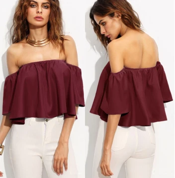 Летний новый стиль модный женский топ с расклешенными рукавами топы открытыми