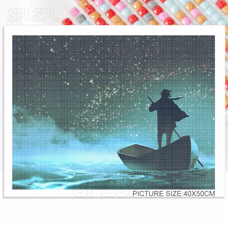 

Cartoon Animated Diamond Art Character Back View Rowing Fantasy Moving Comic Style Still Life Scenery Bedroom Decoration Mural