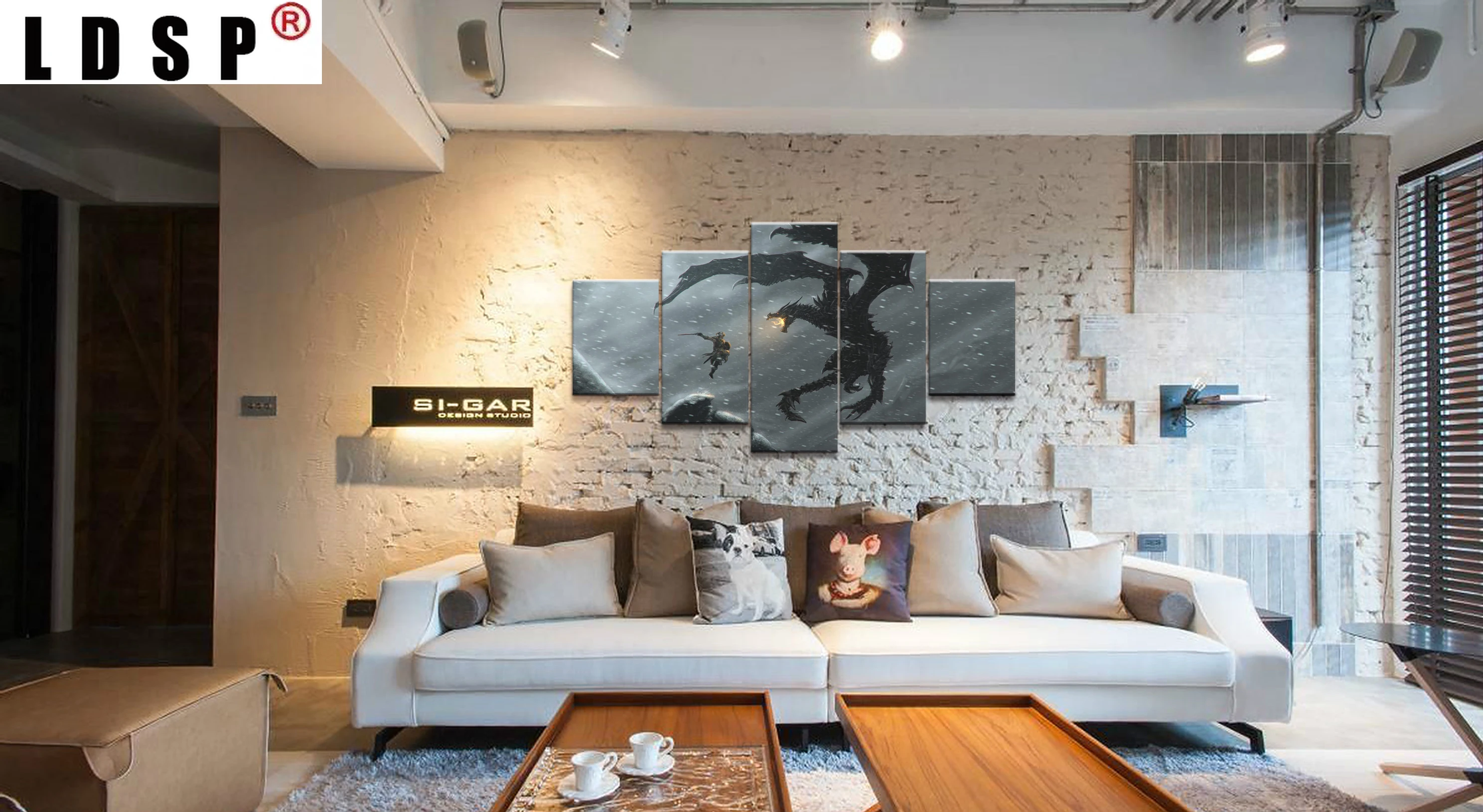 Древний декор для дома модульная картина из холста 5 частей Elder Scrolls V Skyrim Игровой постер на стену.