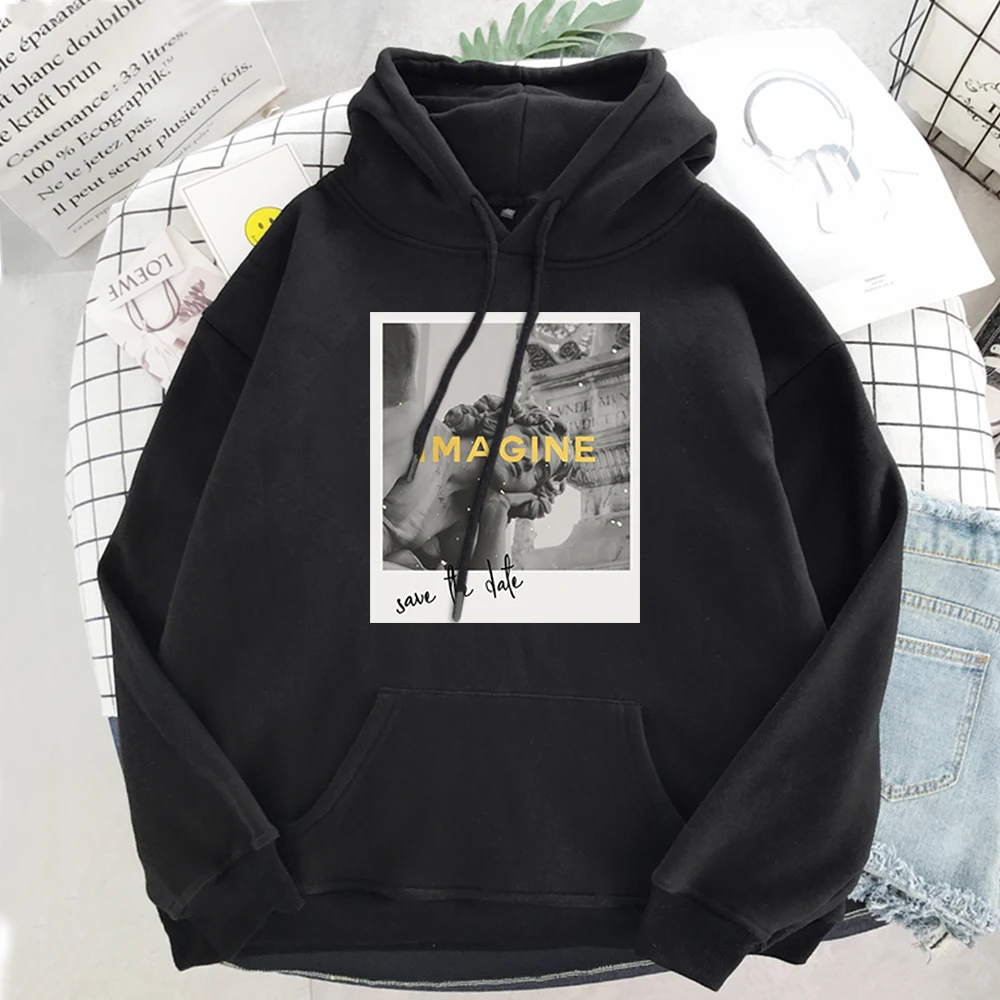 

Mens Funny Pensive Girl Black And White Portraits Print Hoodies Oversized Casual Round Neck Hoodie Loose Harajukua Tops