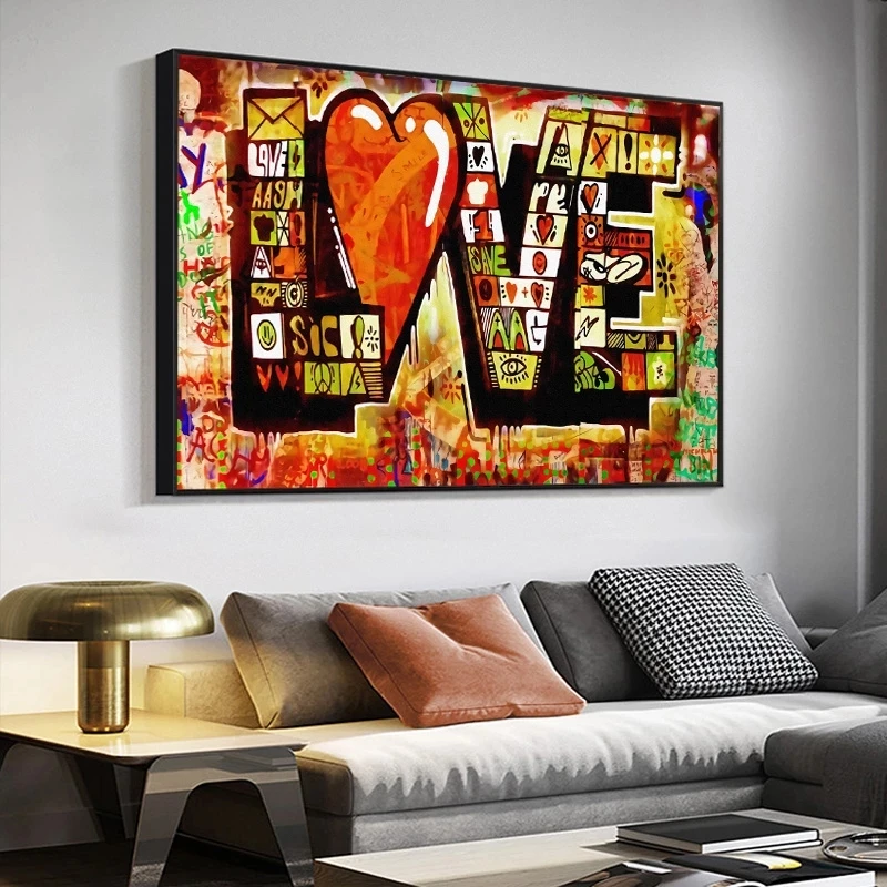 

HD Poster Print Street Art Graffiti Red LOVE MODERN Abstract Canvas Painting Wall Art Picture for Living Room Cuadros Decor