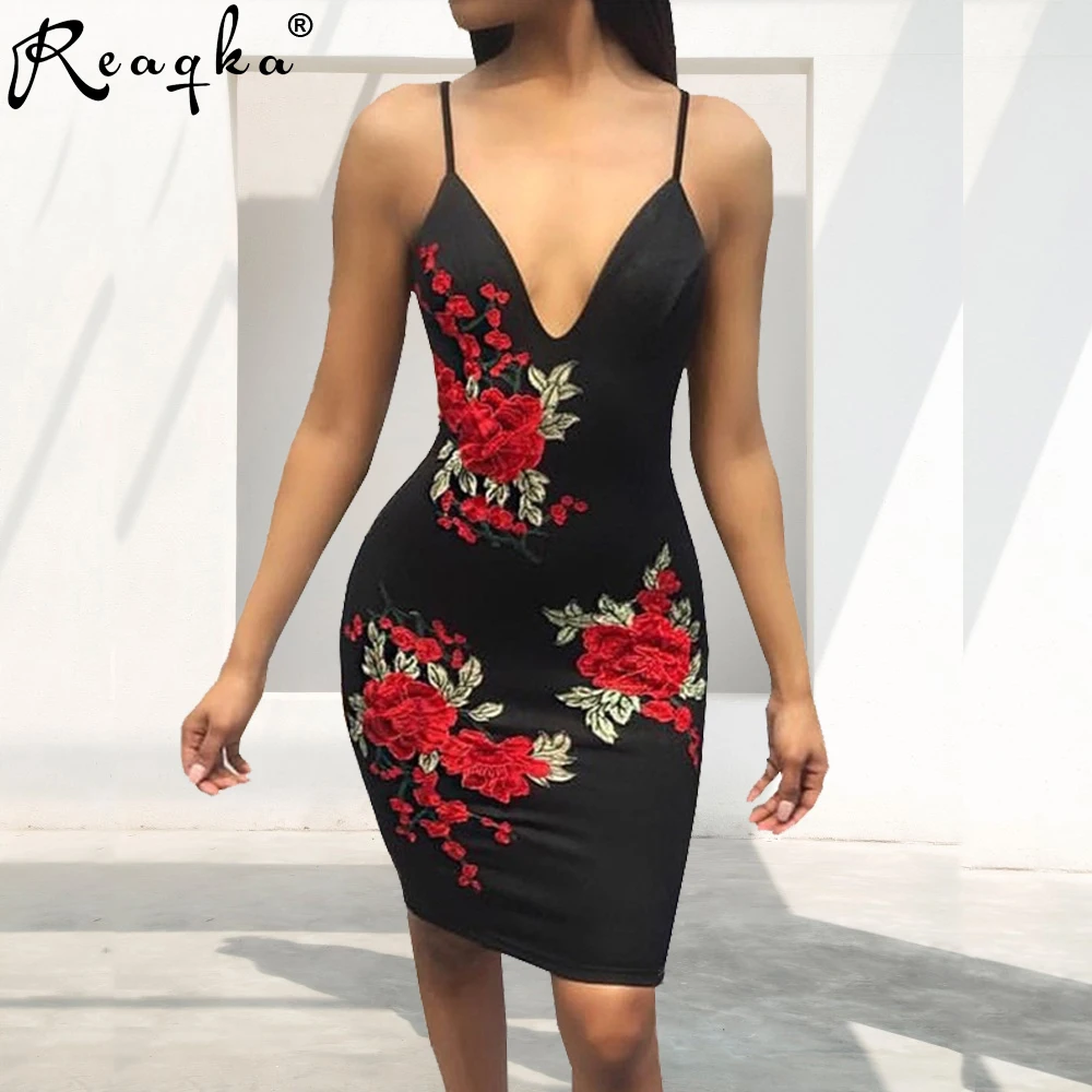 Женское платье с цветочной вышивкой Reaqka черное элегантное винтажное открытыми