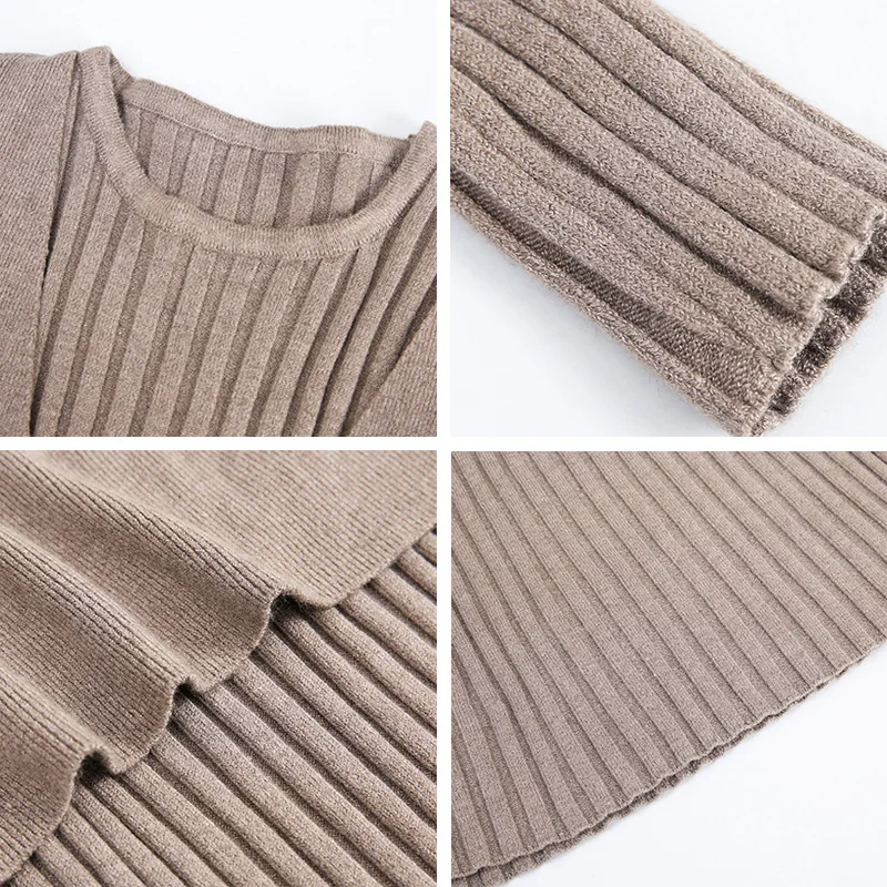 

fashion slim long sleeve solid color dress and sleeveless knit vest Office ladies knitted waistcoat two-piece dress suit women