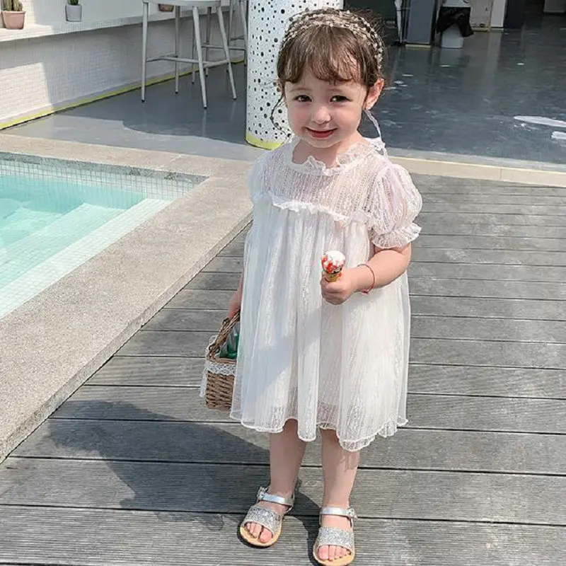 Белое платье для маленьких девочек на свадьбу детское летнее Тюлевое принцессы