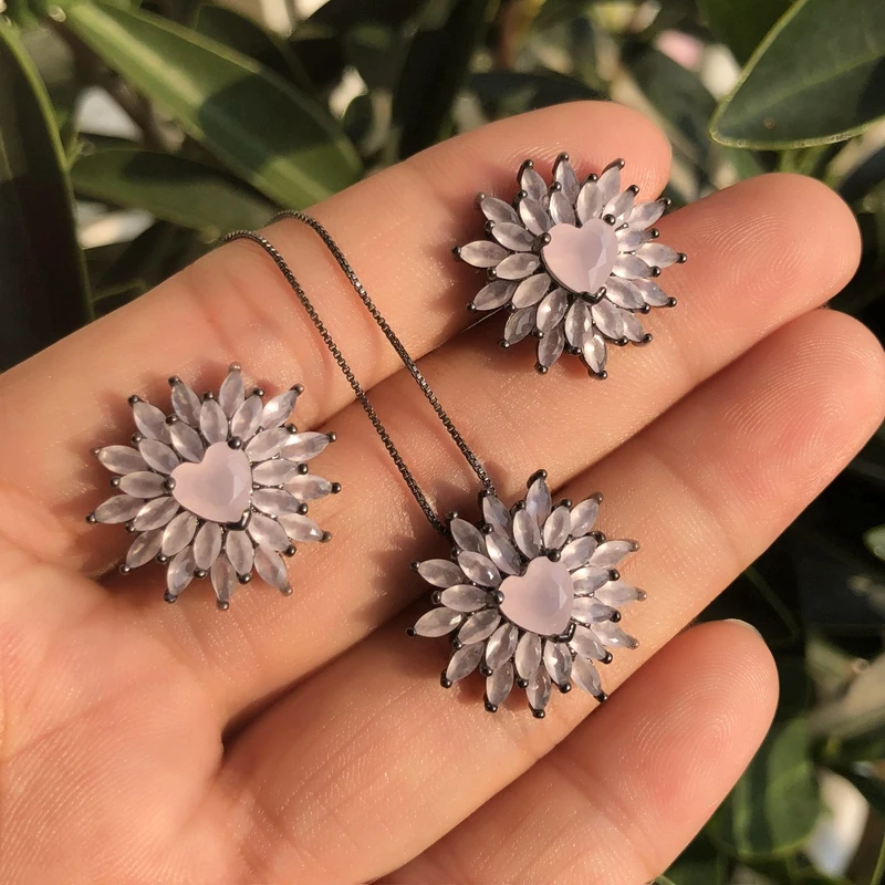 Роскошный комплект ювелирных изделий с большим цветком серьги гвоздики