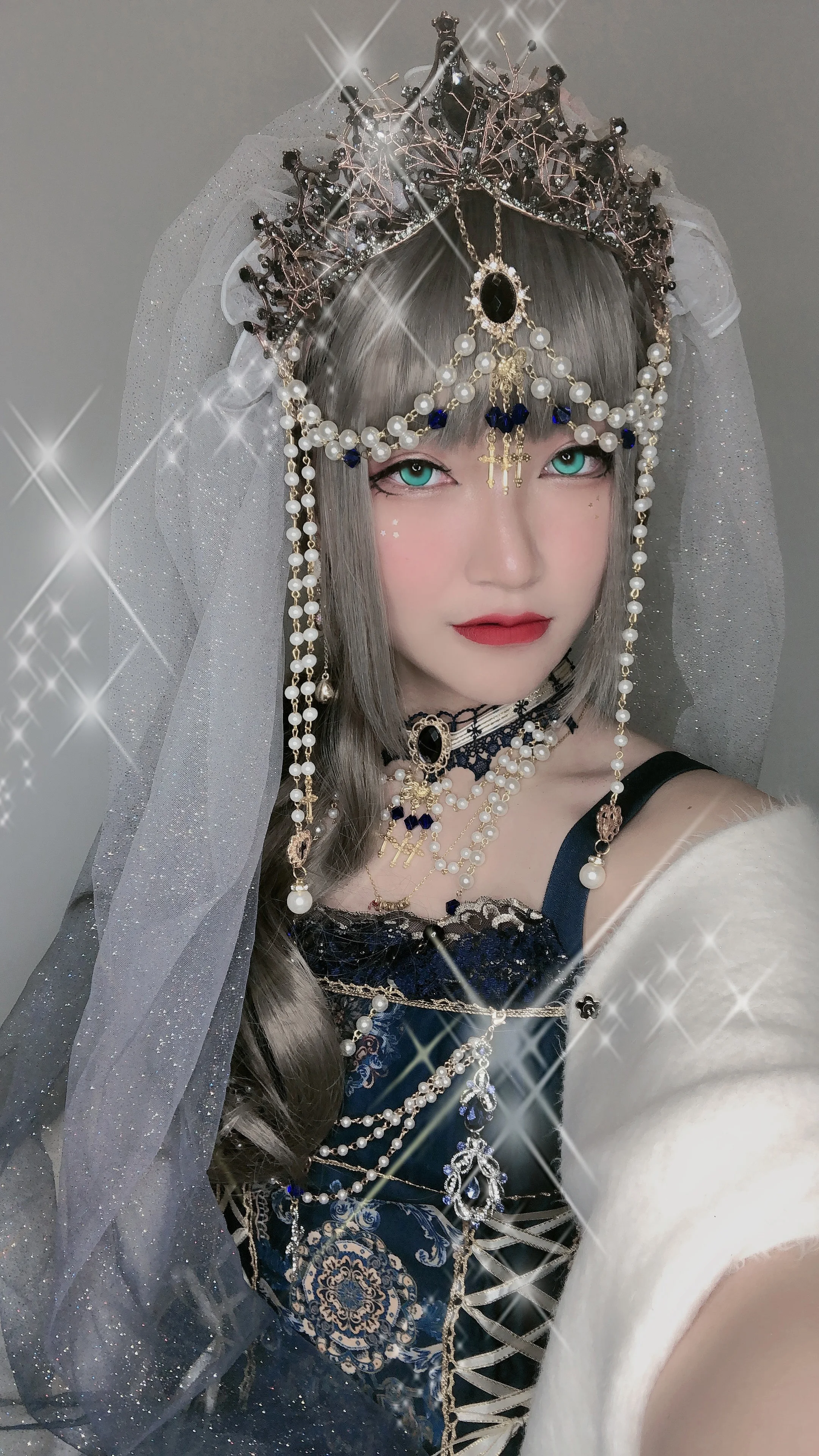 

lolita Elegant Handmade The crown of sinking Xi Cosplay Palace Style Bead Chain cross Collarbone Chain Vintage Gothic Necklace