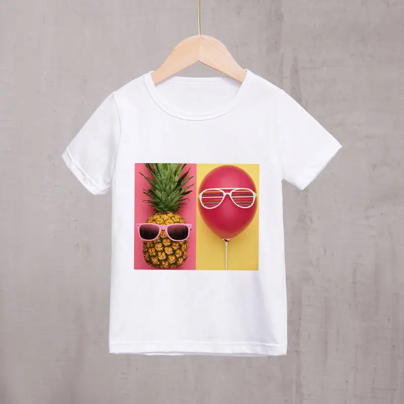 Детская футболка с забавными фруктами и принтом ананасов круглым вырезом