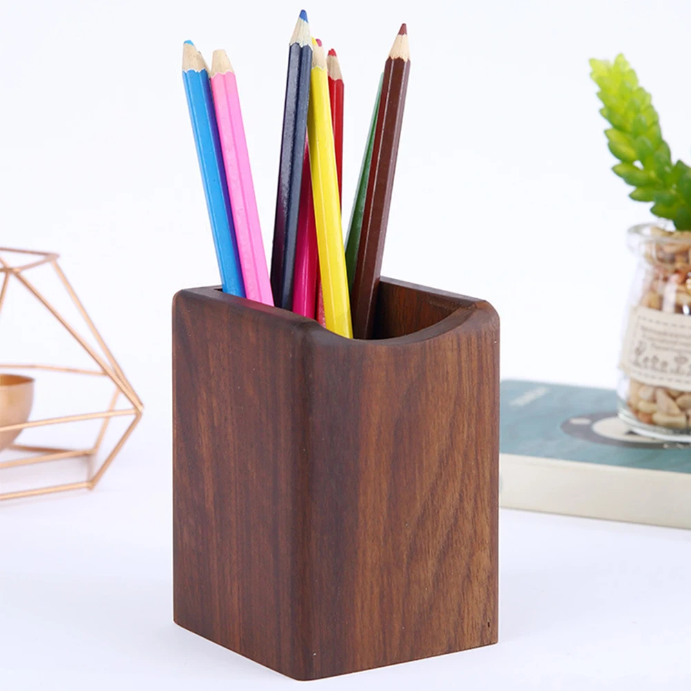 

Pen Holder Square Office Craft Multifunction Home Wooden Stand Storage School Decoration Container Desk Organizer Stationery