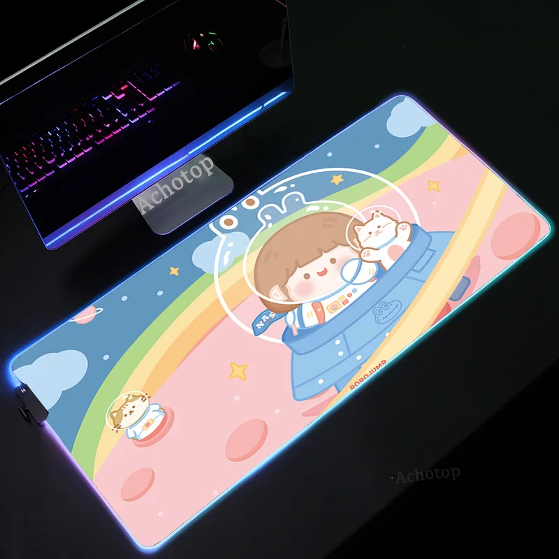 

Милый коврик для мыши в стиле аниме RGB, Коврик Для Мыши для ПК, игрового компьютера, ноутбука, коврик для мыши XXL, светящиеся большие кавайные ...
