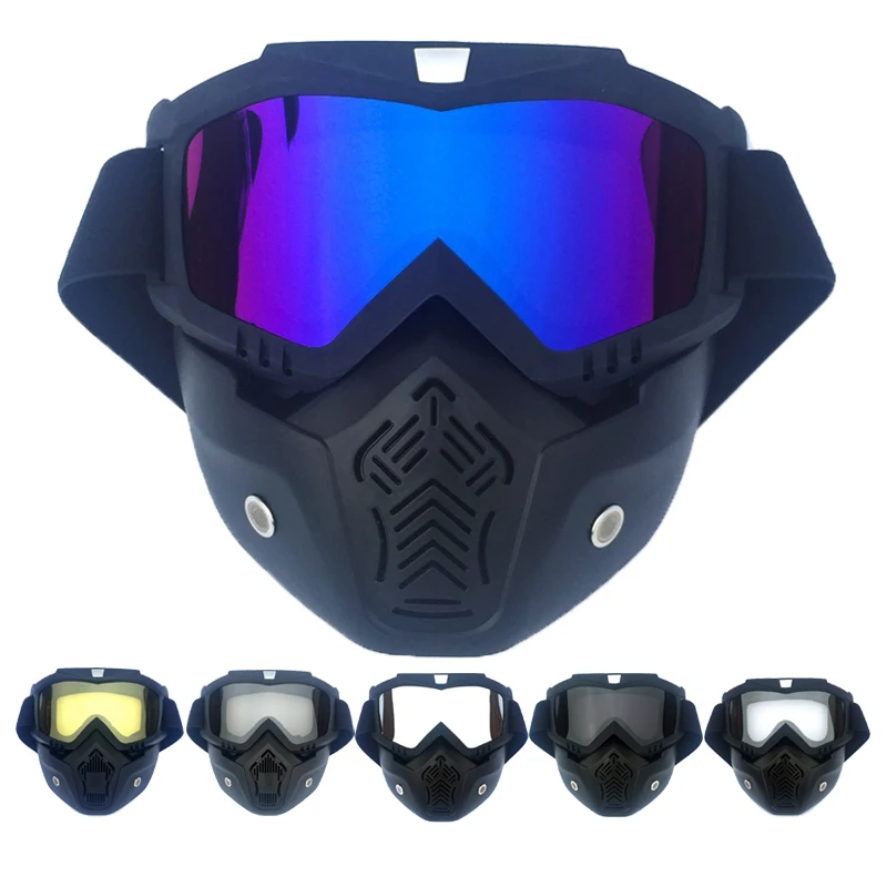 

Motorcycle Goggles Mask Ski Skateboard Windproof Breathable Anti-UV Detachable Mask Motocross Helmet Goggles for Men Women