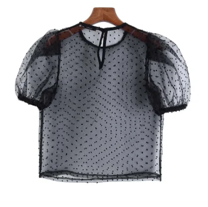 Женская Сексуальная Блузка с прозрачной сеточкой короткий рукав о образный