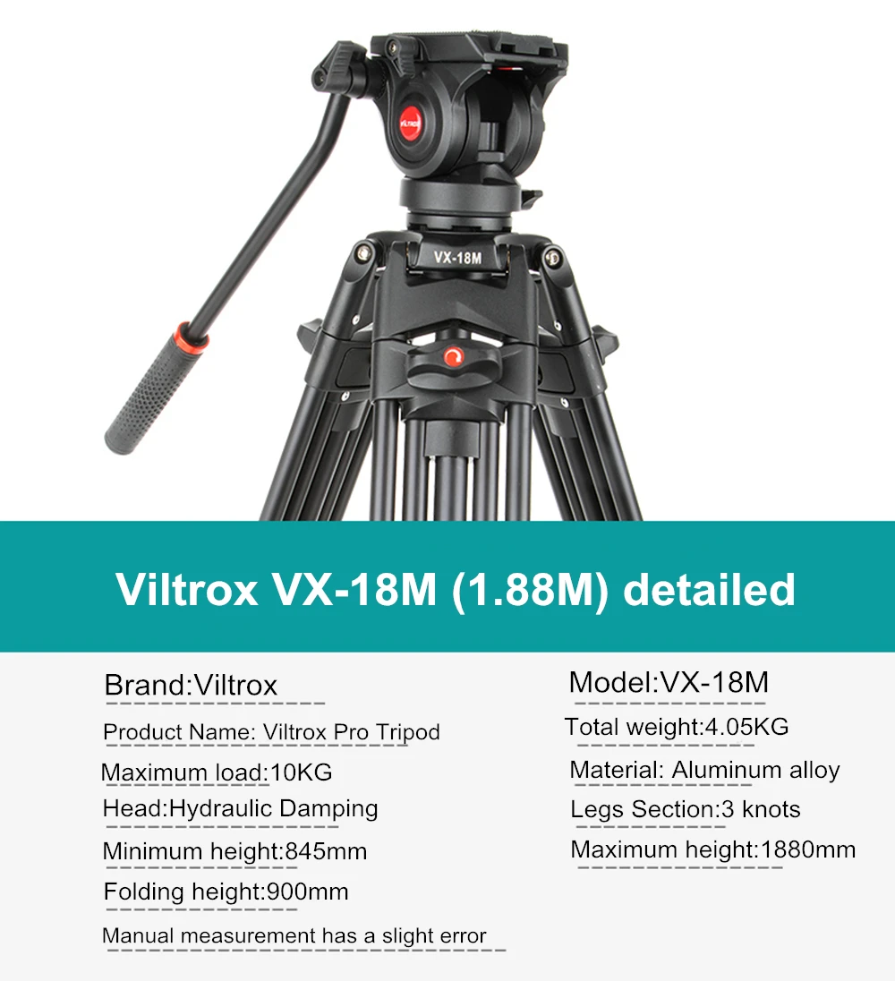 Viltrox VX-18M 1,8 м Профессиональный сверхпрочный стабильный алюминиевый нескользящий видео штатив+ жидкая панорамная головка+ сумка для камеры DV