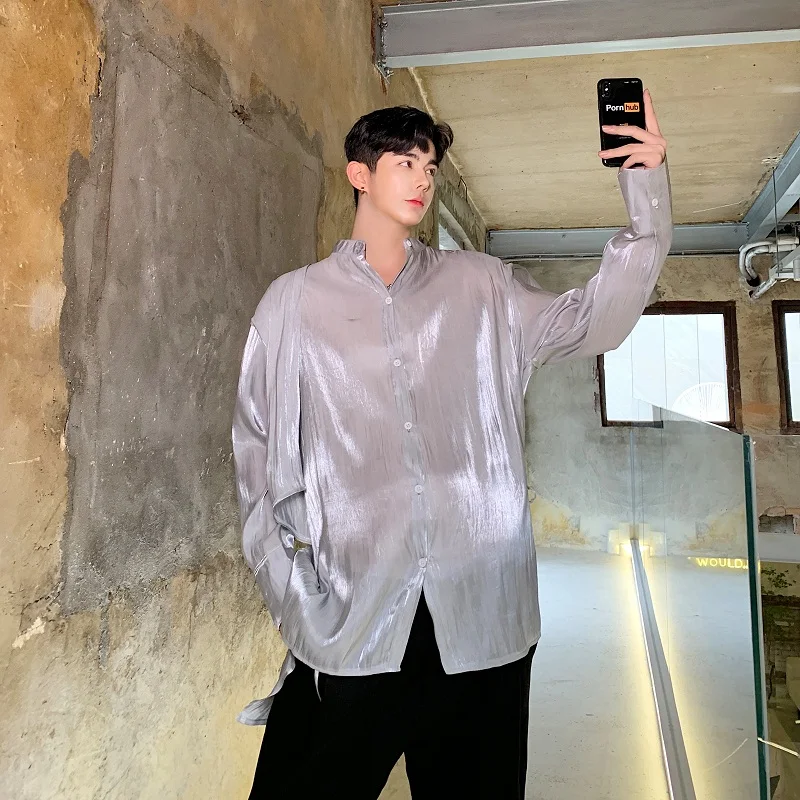 

Open Men Women Back Long Sleeve Casual Couple Shirts Male Streetwear Hip Hop Loose Thin Shirts