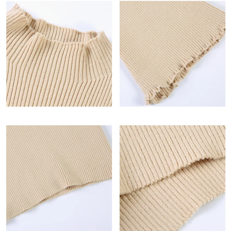 

Winter Women's Solid Color Knitted Sweater and Pullover Casual O-neck Sueter Mujer Top Ladies Flare Sweet Sleeve Korean Sweater