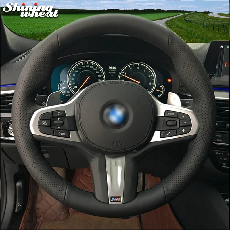

Hand Sew Black Genuine Leather Car Steering Wheel Cover for BMW G30 525i 530i 530d G32 630i 640i M M550i M550d 2017 2018
