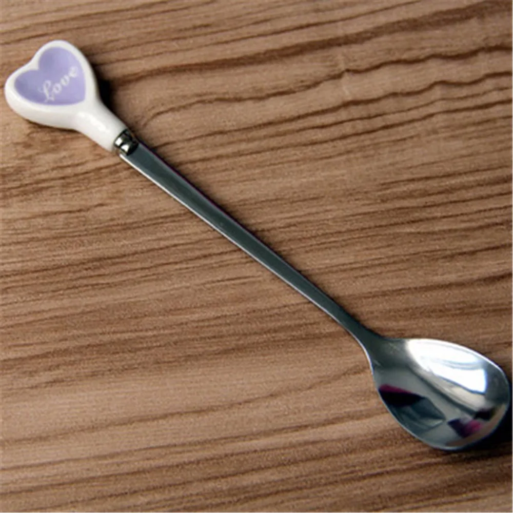 6 видов &quotлюбящим сердцем&quot Керамика ручка Нержавеющая сталь Кофе ложки с