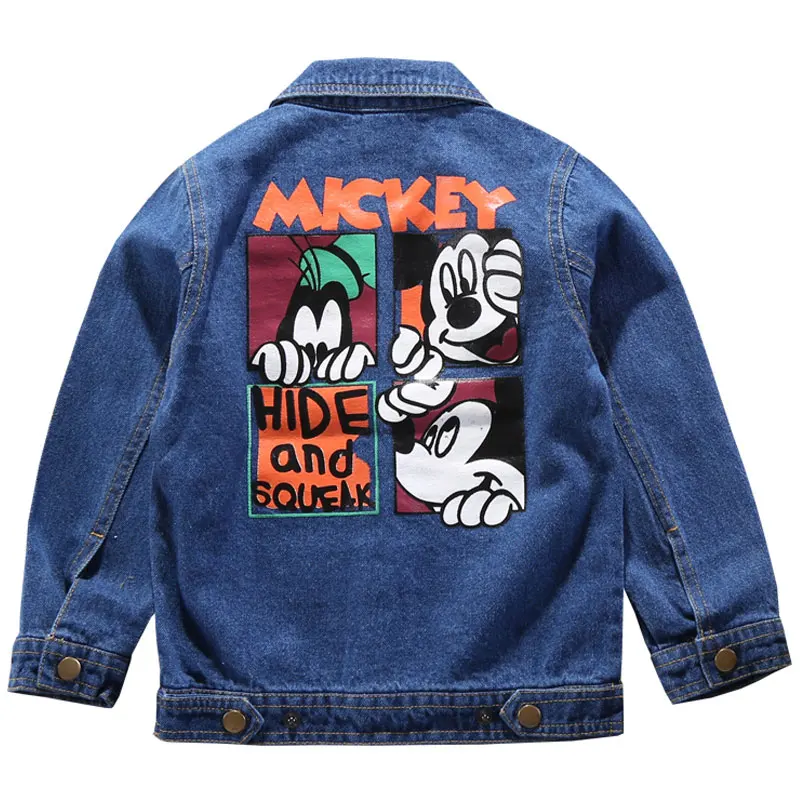Джинсовая куртка с Микки; топы для мальчиков; модные пальто; детская одежда; осенняя одежда для маленьких девочек; Верхняя одежда; анимационные джинсы; куртки; пальто