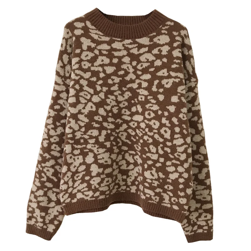 

Control to film qiu dong leopard wool sweater female fashionable retro joker long-sleeved warm sweater