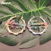 luer 30mm 100mm custom bamboo hoop earring customize name glitter color earrings bamboo style personality heart shaped design