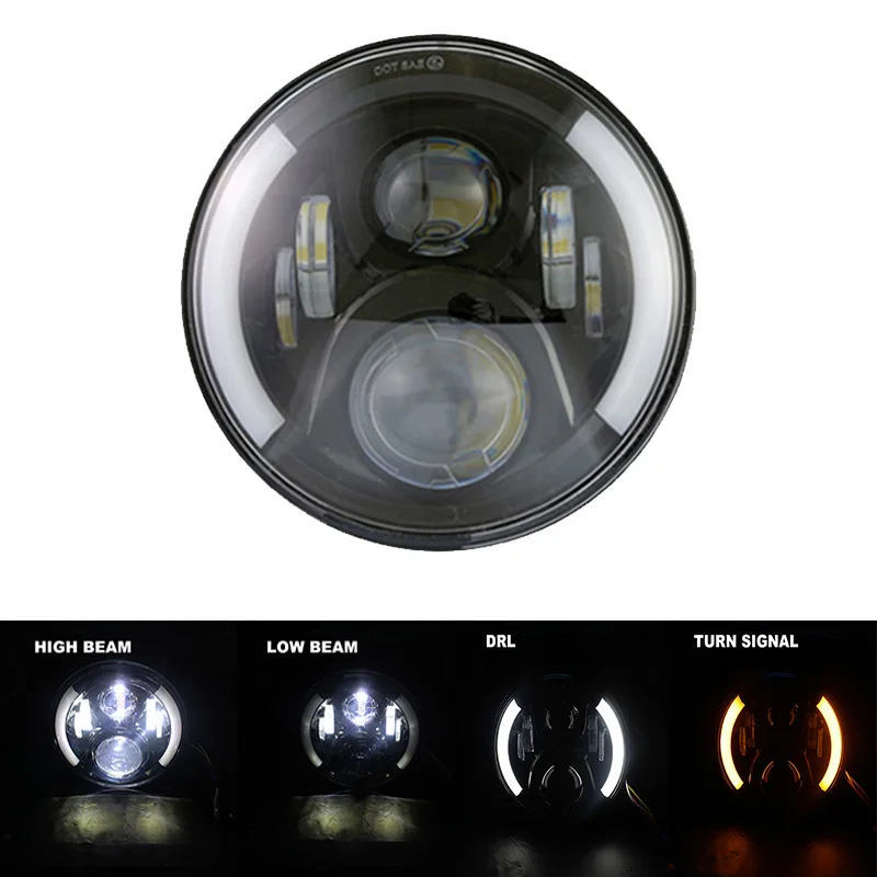 Светодиодный ная фара для мотоцикла 7 дюймов 60 Вт с гало H4 дальний и ближний свет