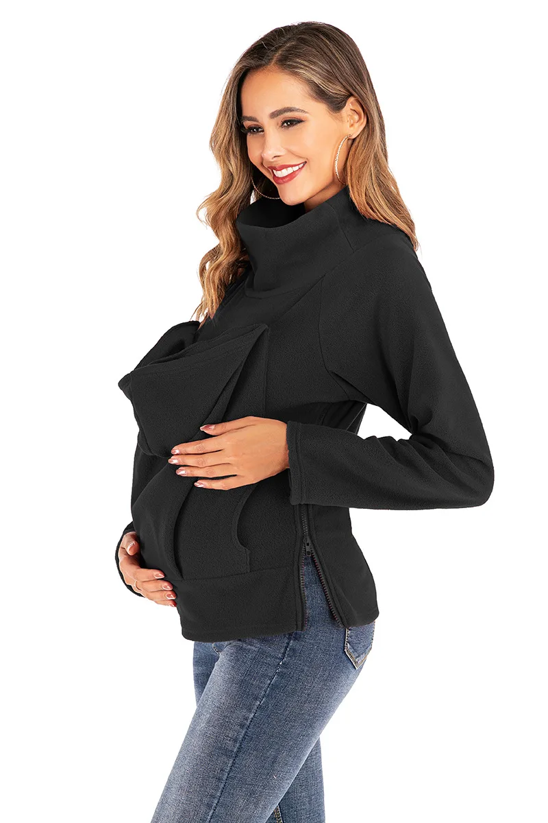 

Maternity Hooded Kangaroo Pregnant Women Baby Carrier Jacket Outerwear Coat Zipper Hoodies Carrier Thicken Velvet Clothes 2020