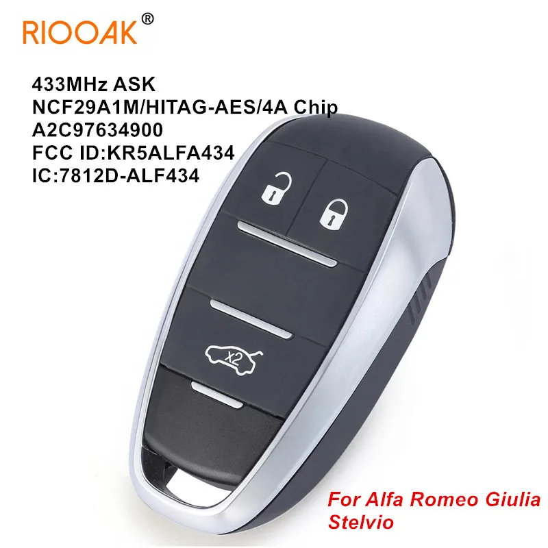 

433MHz Keyless Remote Smart Key Fob KR5ALFA434 A2C97634900 ALFA434 For Alfa Romeo Giulia Stelvio 2015 2016 2017 2018 2019 2020