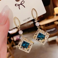 luxury brand gold color star earrings for women 2021 new fashion crystal pearl geometric dangle earrings female wedding jewelry