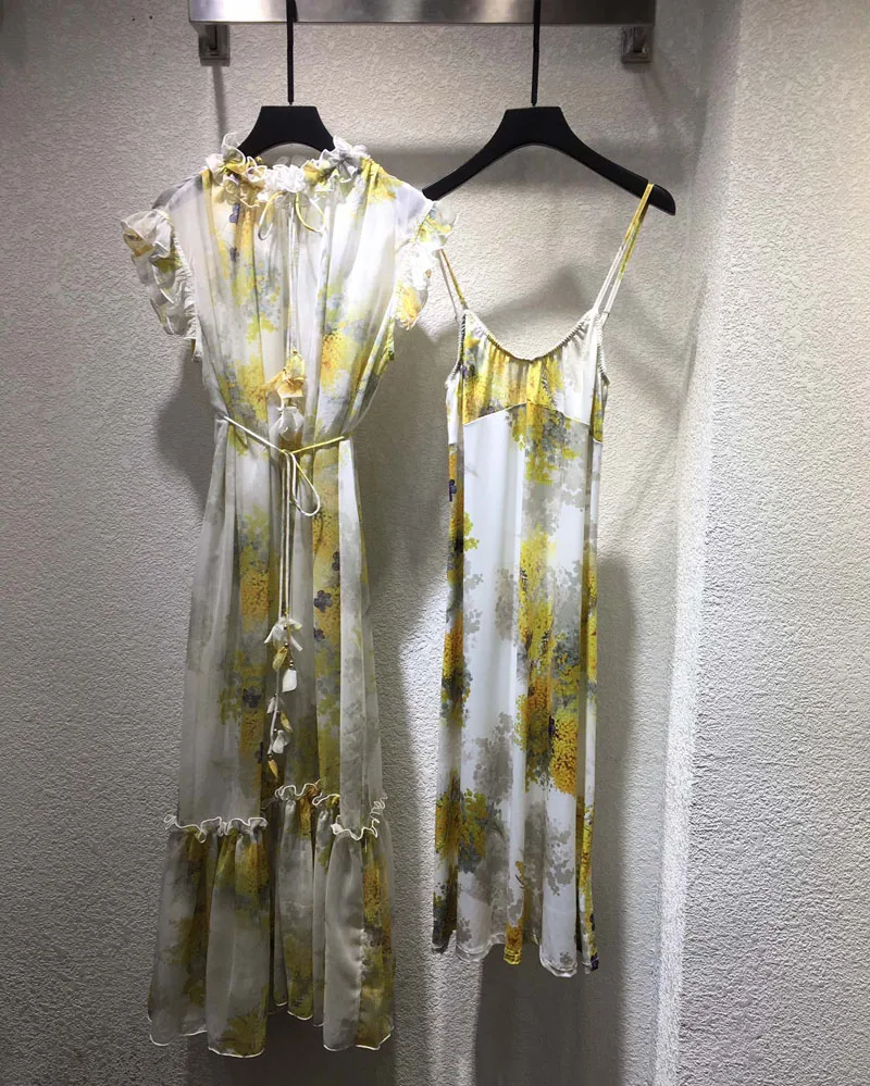 

Женское платье-миди на бретельках, праздничное летнее платье с цветочным принтом, оборками и воротником, y426, 2021