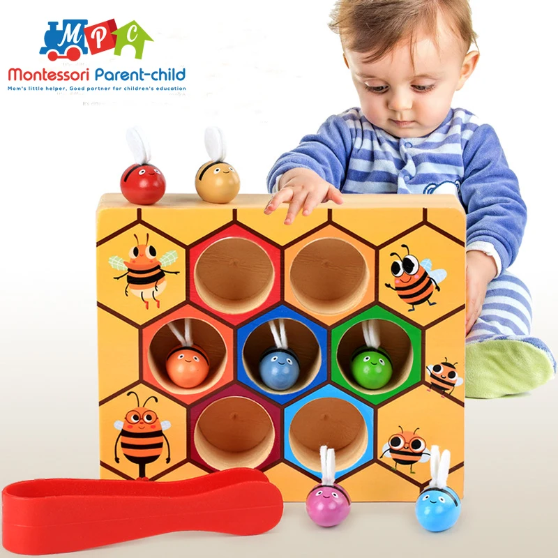 

Little Bees Kids Wooden Toys for Children Interactive Beehive Game Board Funny Montessori Educational Industrious Toy Gift