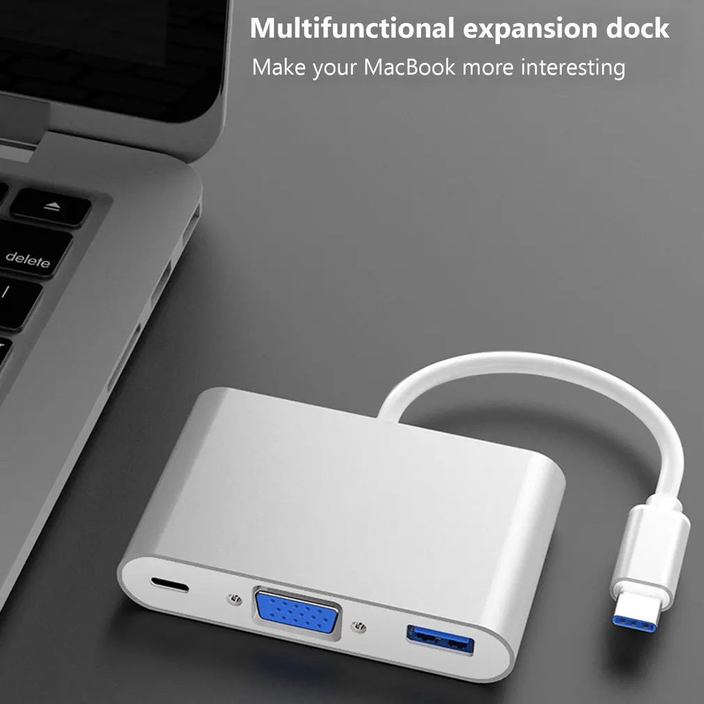 TypeC адаптер 3-в-1 Thunderbolt 3 концентратор USB Type C к HDMI VGA 5 мм разъем с Type-C доставка
