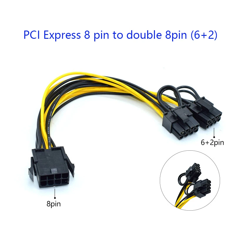 

10 шт., 8-контактный разъем PCI Express на Dual PCIE 8 (6 + 2), кабель питания 20 см, видеокарта для материнской платы, PCI-E GPU, кабель питания, сплиттер