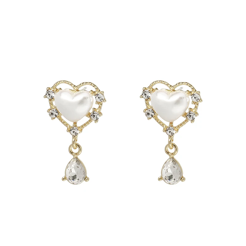 

Earings Fashion Jewelry 2020 New Charm Pearl Heart Earrings Zircon Pendant Fine Gifts For Women Korean Style Accessorides