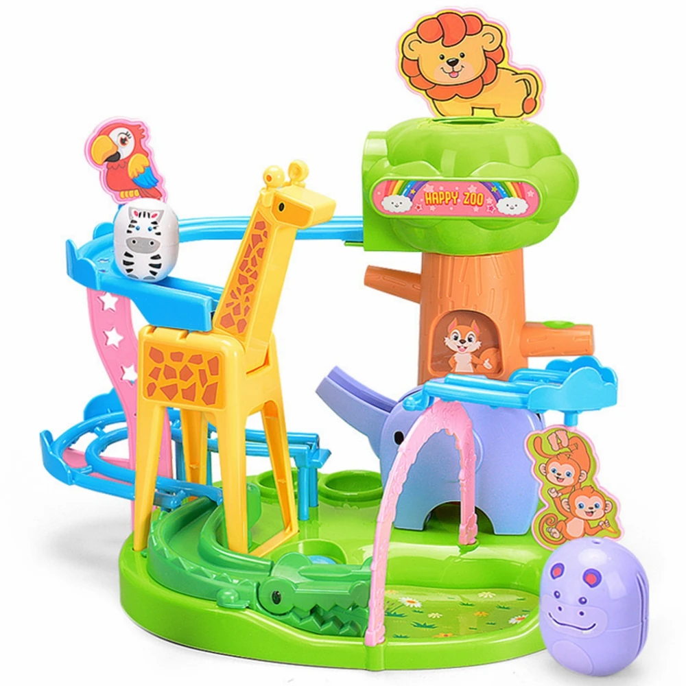 

Zoo Track Slide Toys Tumbler Cartoon Animal Assembling Educational Toy Mechanical Adventure Brain Table Interactive Game For Kid