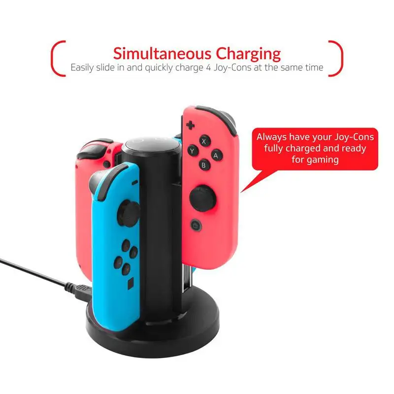 Зарядная док станция 4 в 1 для контроллеров NS Switch Joy Con портативная игровая консоль