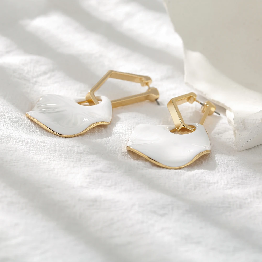 Yhpup модные массивные металлические белые эмалевые геометрические длинные