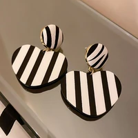fashion new love heart drop earrings for women girls gifts trendy party jewelry korean cute black white stripe hanging earrings
