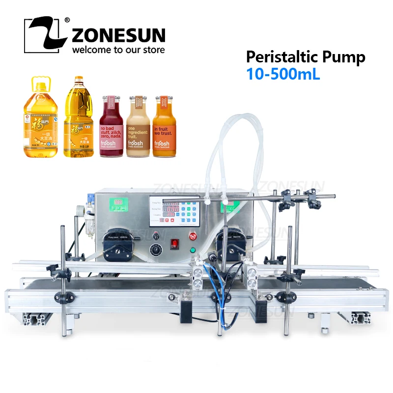 

ZONESUN Automatic Liquid Filling Machine 2 Heads Peristaltic Pump Perfume Essential Oil Milk Juice Beverage Bottle Filler