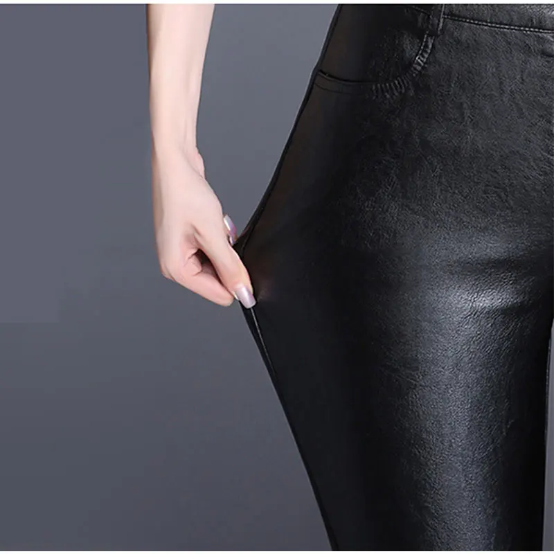 Женские брюки-клеш из ПУ кожи с флисом размеры до 4XL | Женская одежда