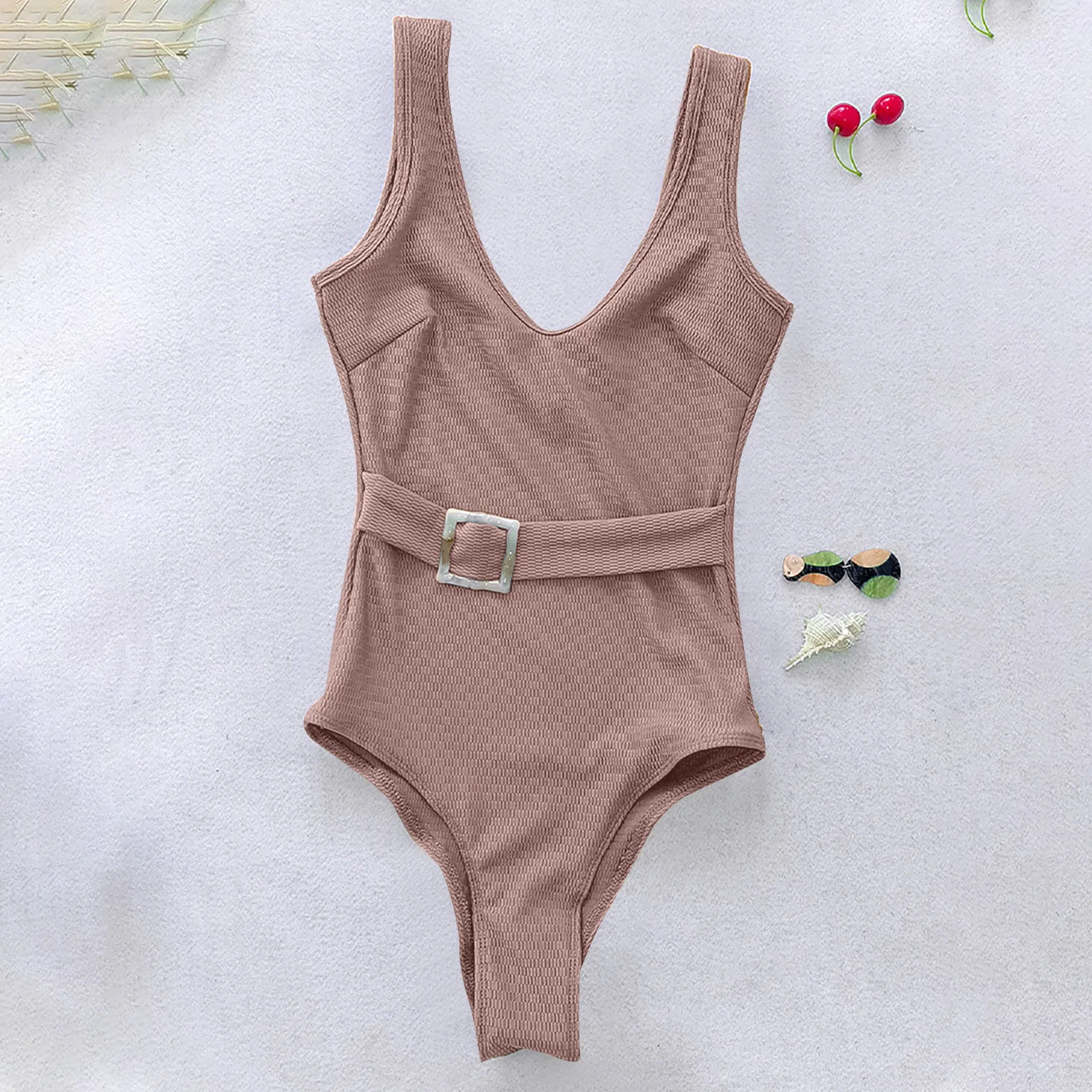 

One Piece Swimsuit Swimwear Women Solid Bathing Suits 2021 Summer Belted Beachwear Sexy Backless Bodysuit Women'S Swimming Suit