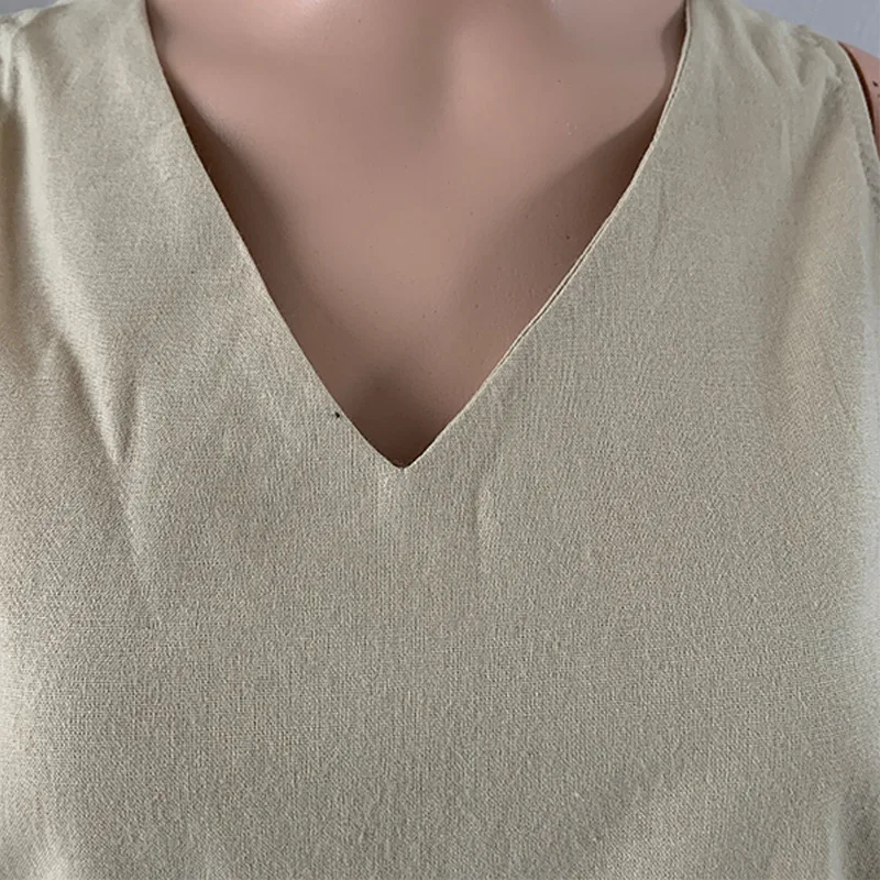 

Keesure Summer TShirt Sleeveless Plus Size Solid Color Vneck Casual Suit Elastic Shorts Two-piece Plus Size Women's Clothing