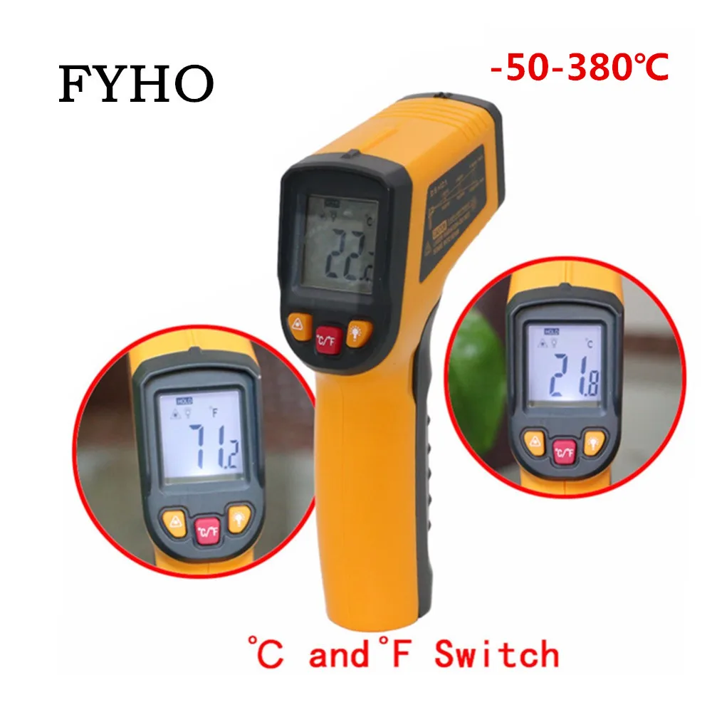 

Цифровой инфракрасный термометр,-50-380 градусов, Бесконтактный ИК красный лазерный измеритель температуры